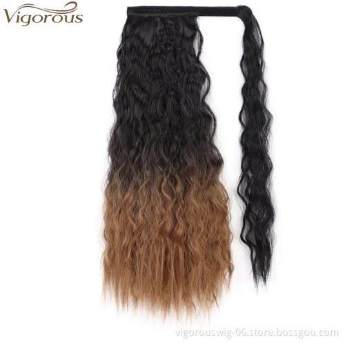 Vigorous Long Wrap Ponytail Extension Ombre Blonde Synthetic Yaki Hairpiece Extension 22 Inch Wavy Hair Ponytail for Women